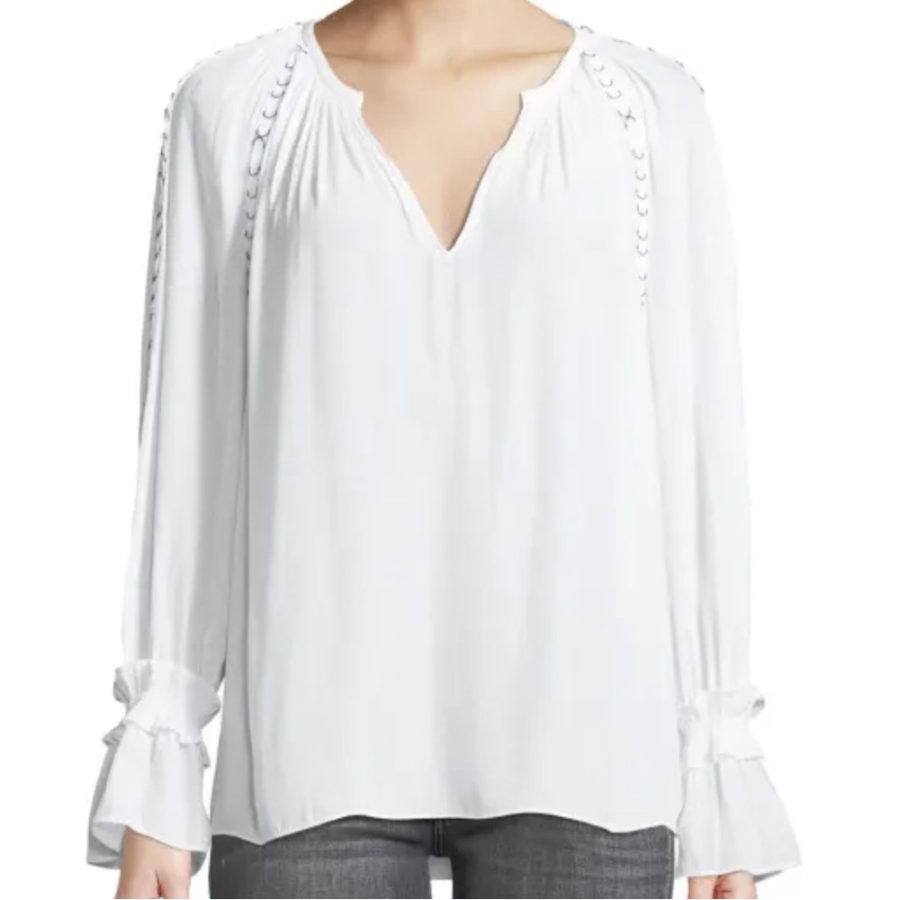 Ramy Brook Shelia V Neck long sleeve top with grommet trim size L worn once